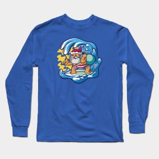 Surfing Santa Claus Cartoon Long Sleeve T-Shirt